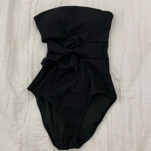 Aerie Ribbed Black Strapless Swimsuit